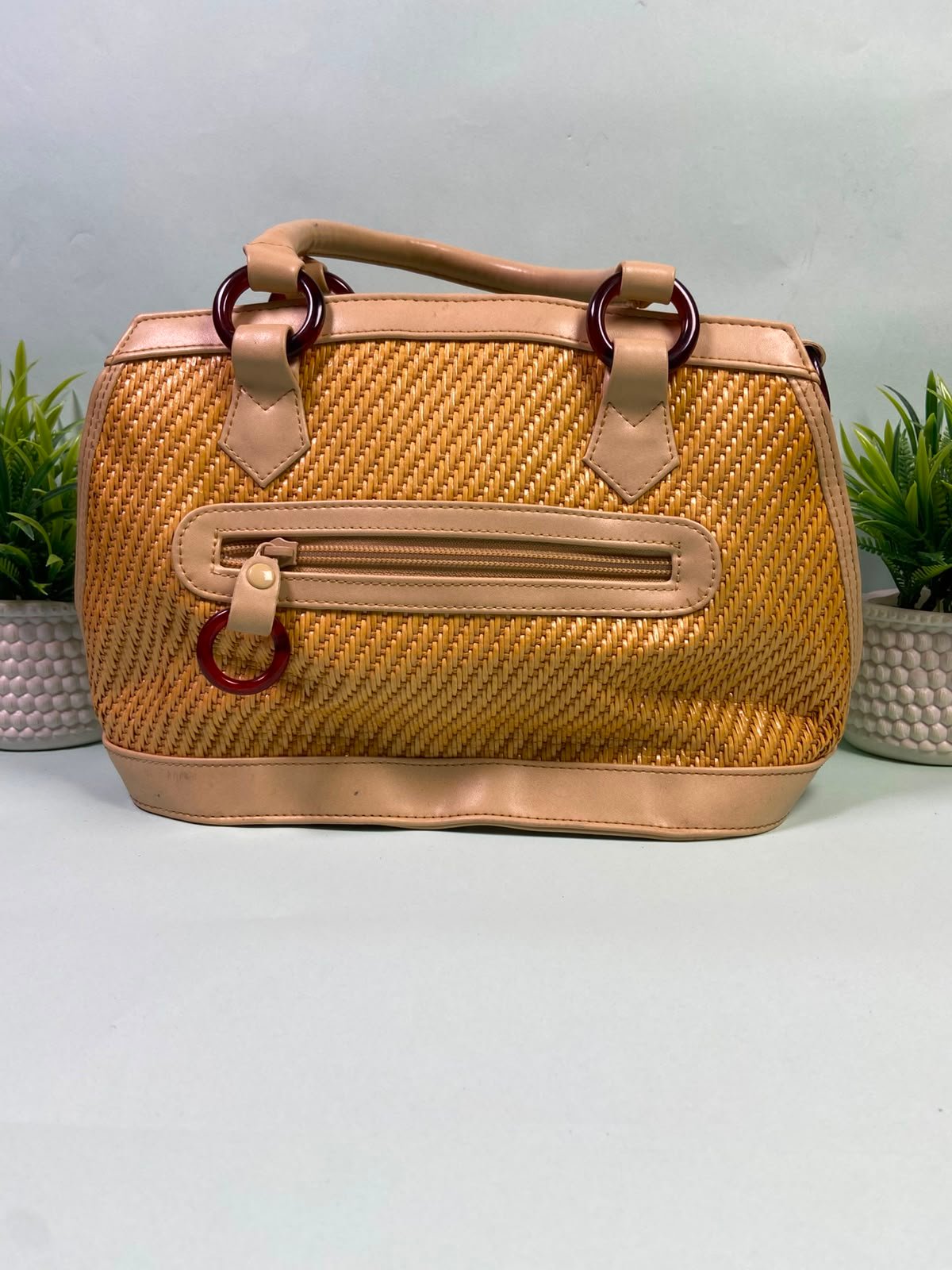 Beige Woven Handbag
