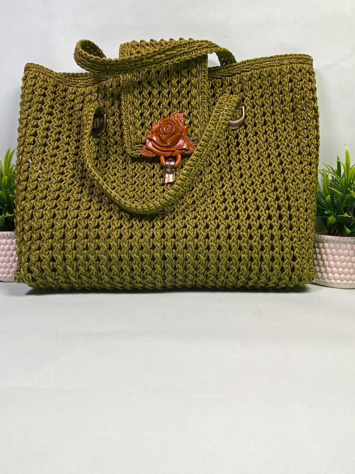 Green Handwoven Tote Bag