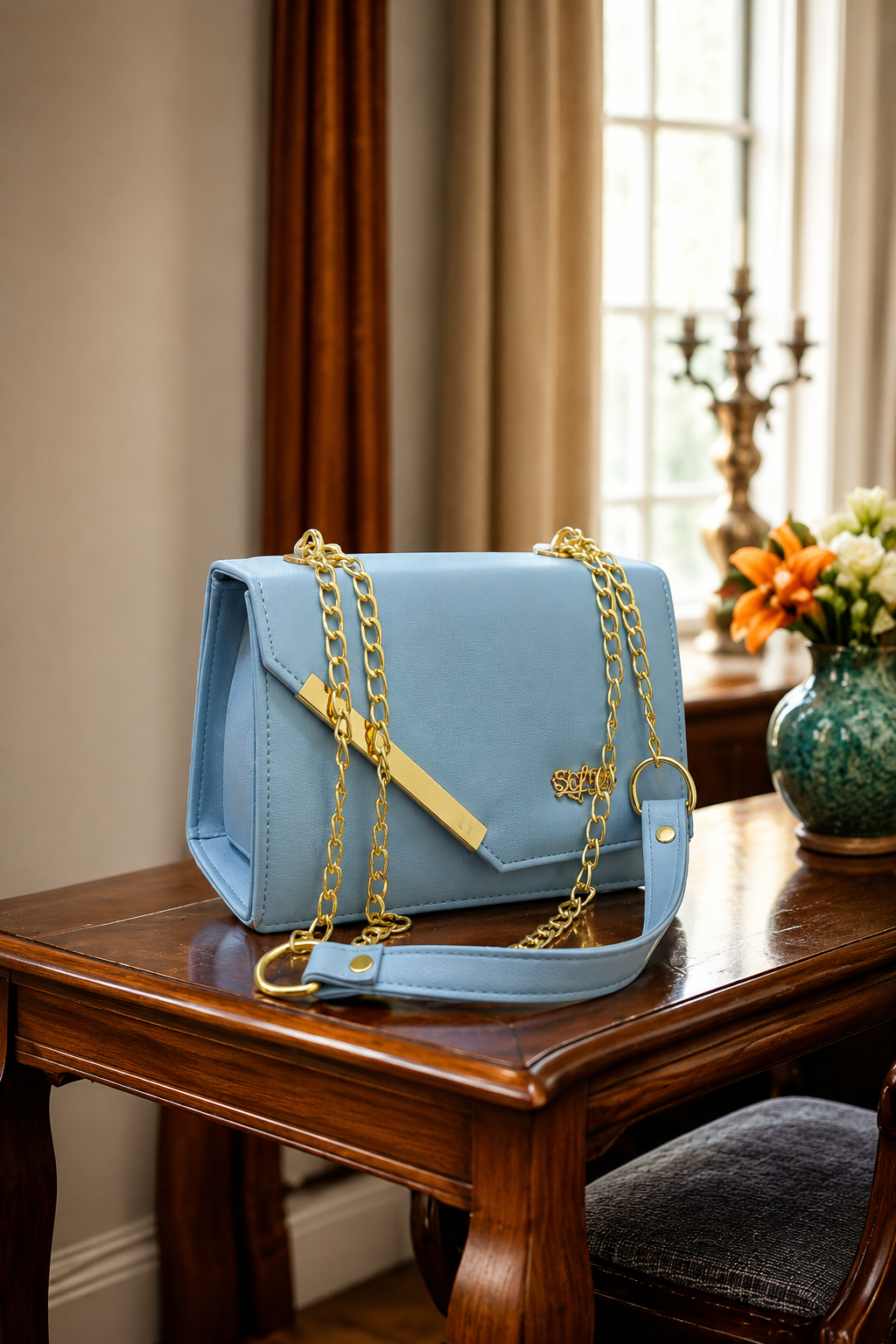 Blue Chain Crossbody Bag