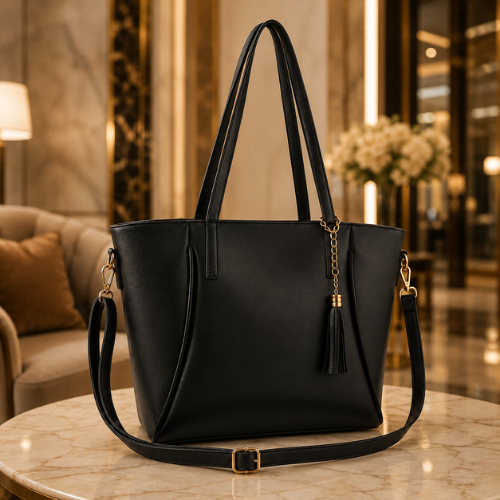 Black Polished Tote Bag