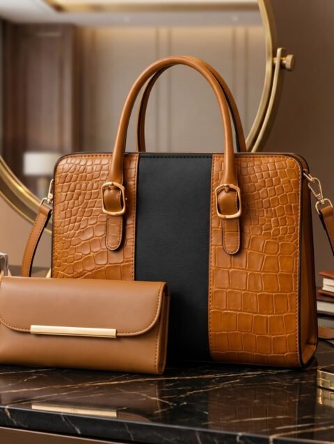 Brown Croc Tote Bag