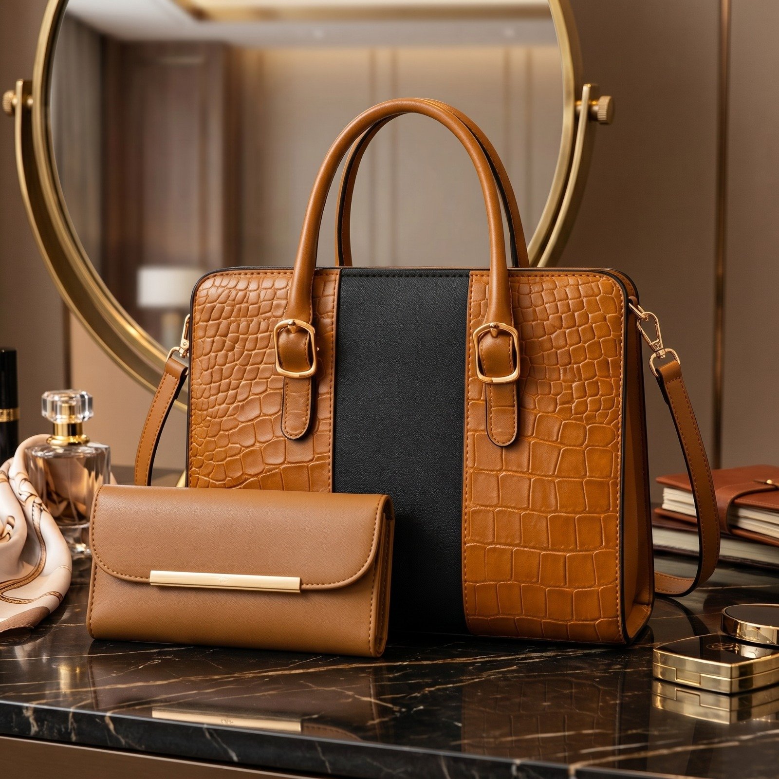 Brown Croc Tote Bag