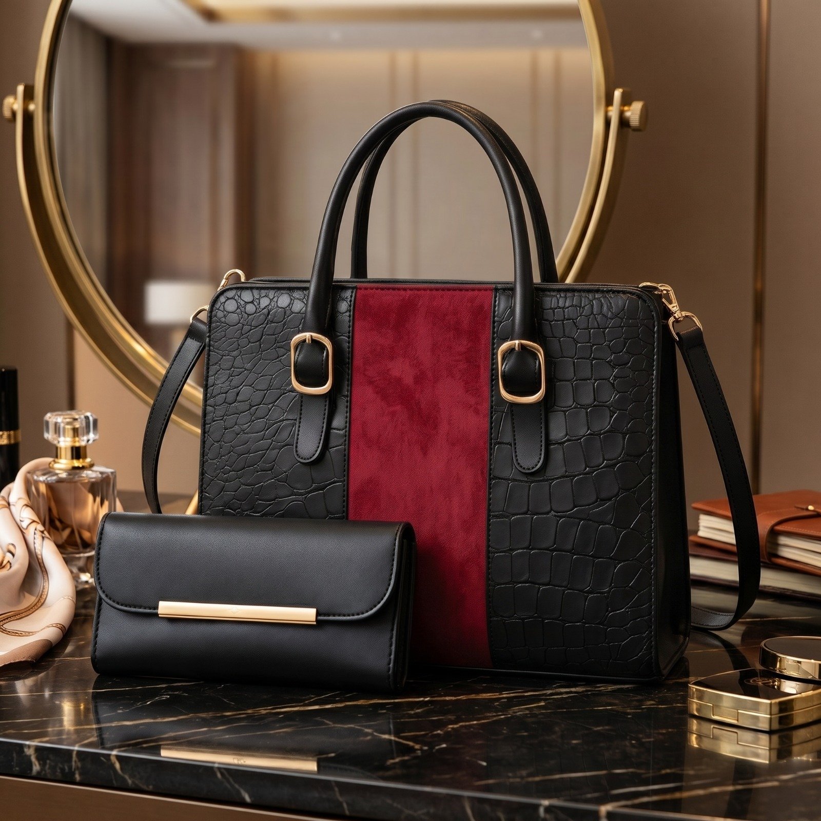 Luxury Black Croc Tote Bag